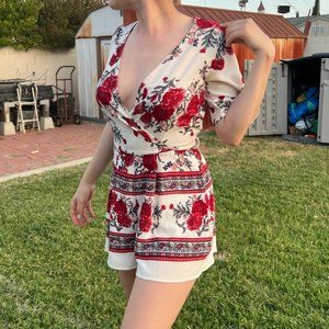 Red and White Floral Summer Romper